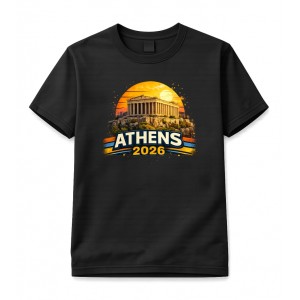 Σχολικό Μαύρο T-Shirt ATHENS – 100% Βαμβάκι με Χρωματιστή Εκτύπωση